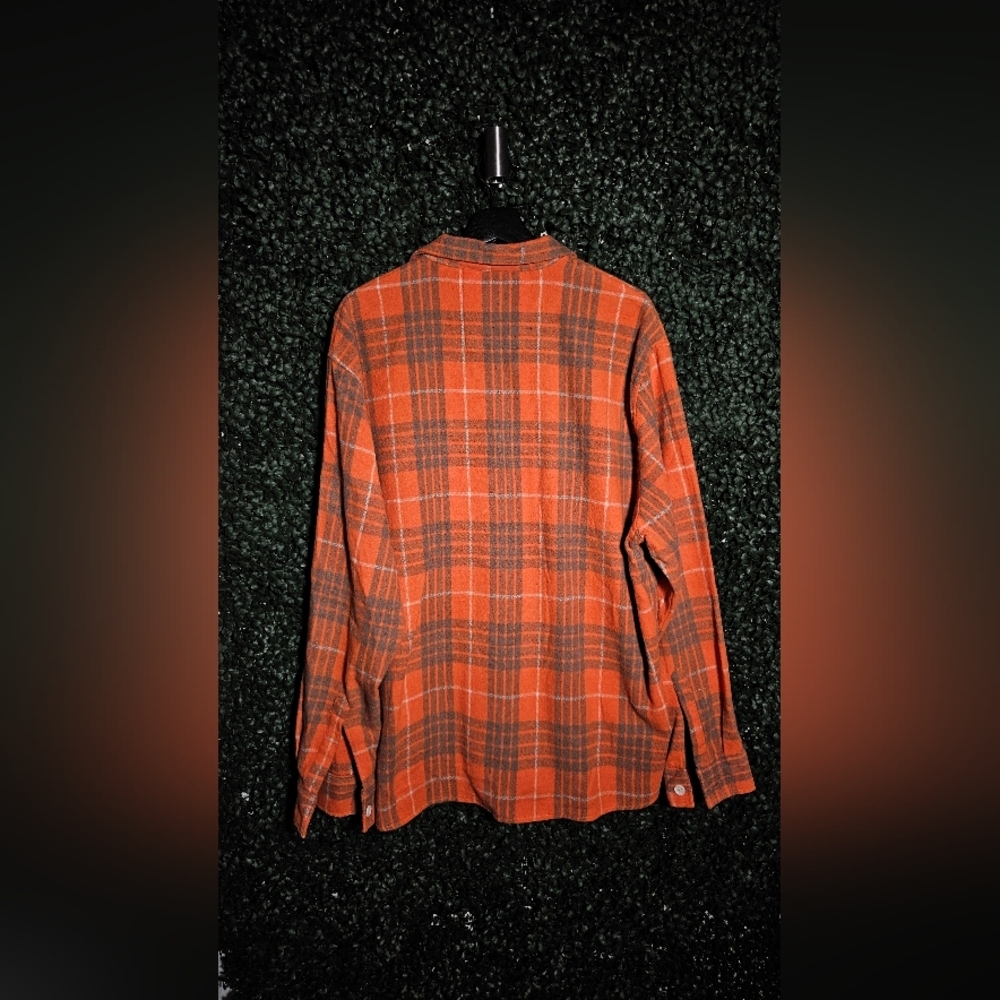 Boohoo Mens Orange Plaid Casual Button Down Shirt - Picture 4 of 5